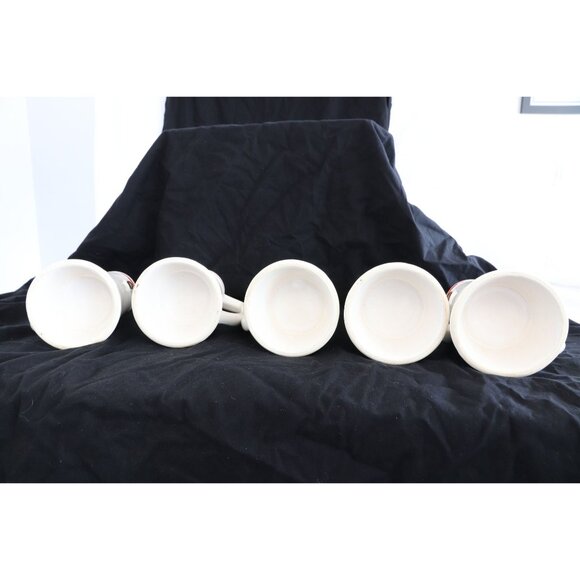 Vintage Set Of Five 1965 Budweiser Beer Mugs White Red Gold Pottery - Picture 4 of 7